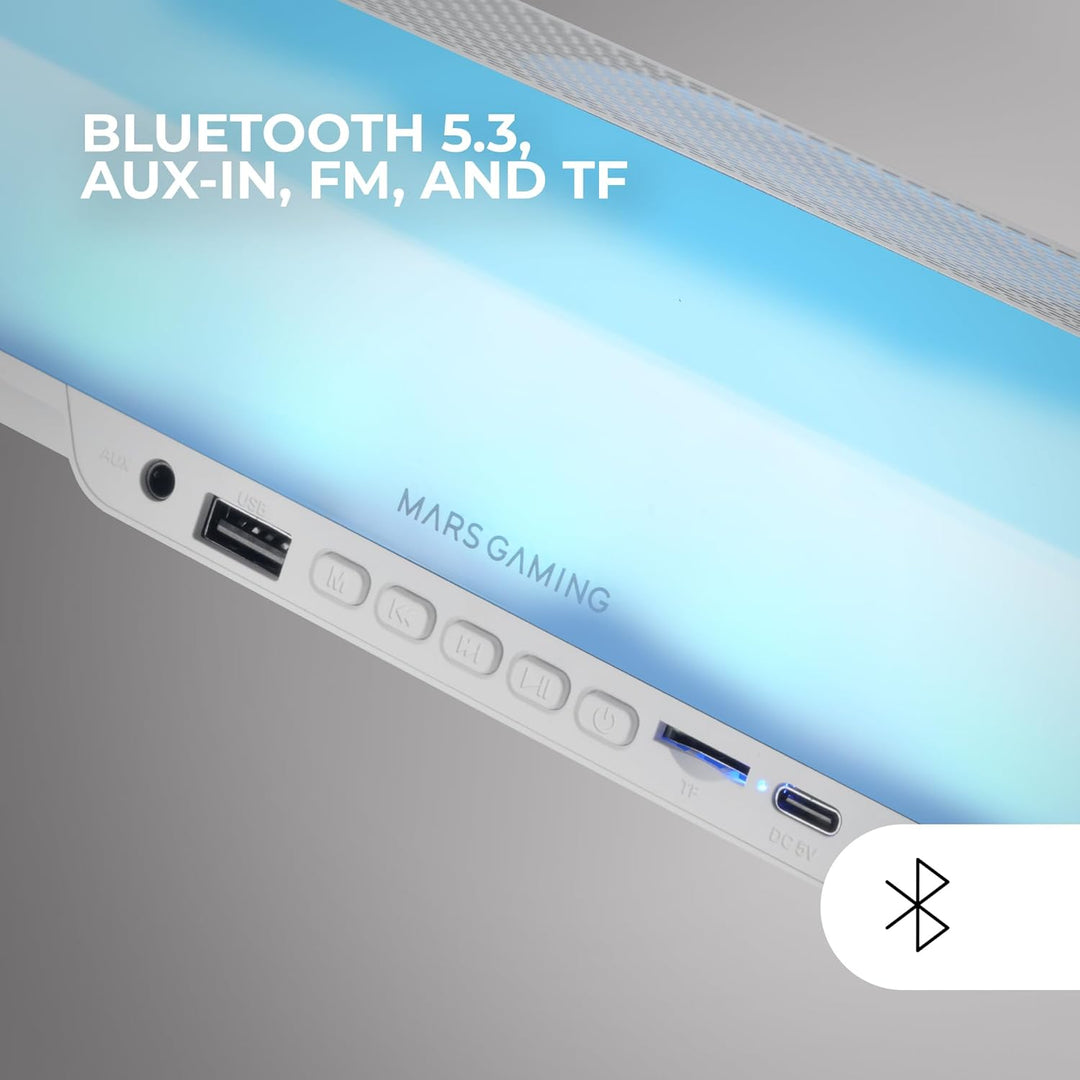 MARSGAMING MSB-ORB, Tragbarer Lautsprecher + Soundbar 20W, Orbilight RGB 360° Beleuchtung, Soundbar