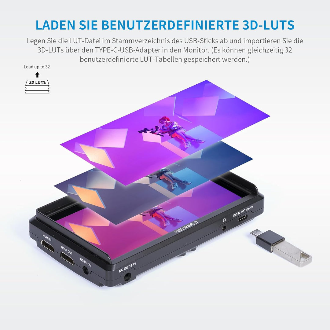 Feelworld S55 5.5 Zoll DSLR Kamera Field Monitor Small Full HD 3DLUT 1920x1152 IPS Peaking Focus Vid