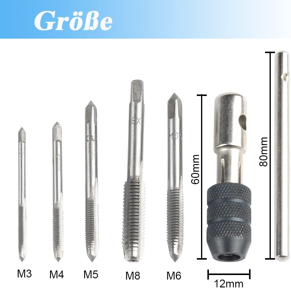 Mesee 5 Stück Hand Gewindeschneider Set, T Griff Windeisen Ratsche, Gewindebohrer Set, Ratschengewin