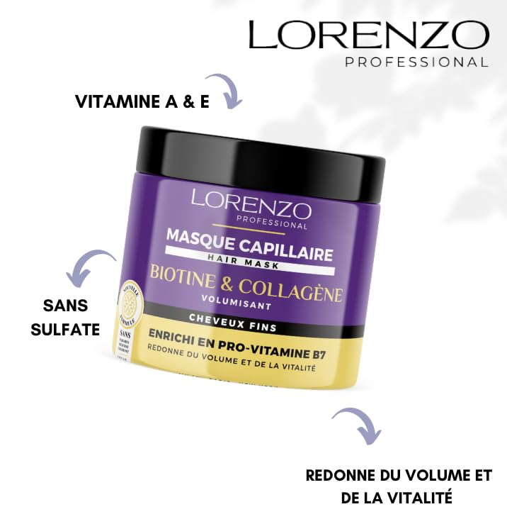 Biotin & Kollagen Haarmaske (Feines Haar) 500 ml Lorenzo Professional, Biotin & Kollagen
