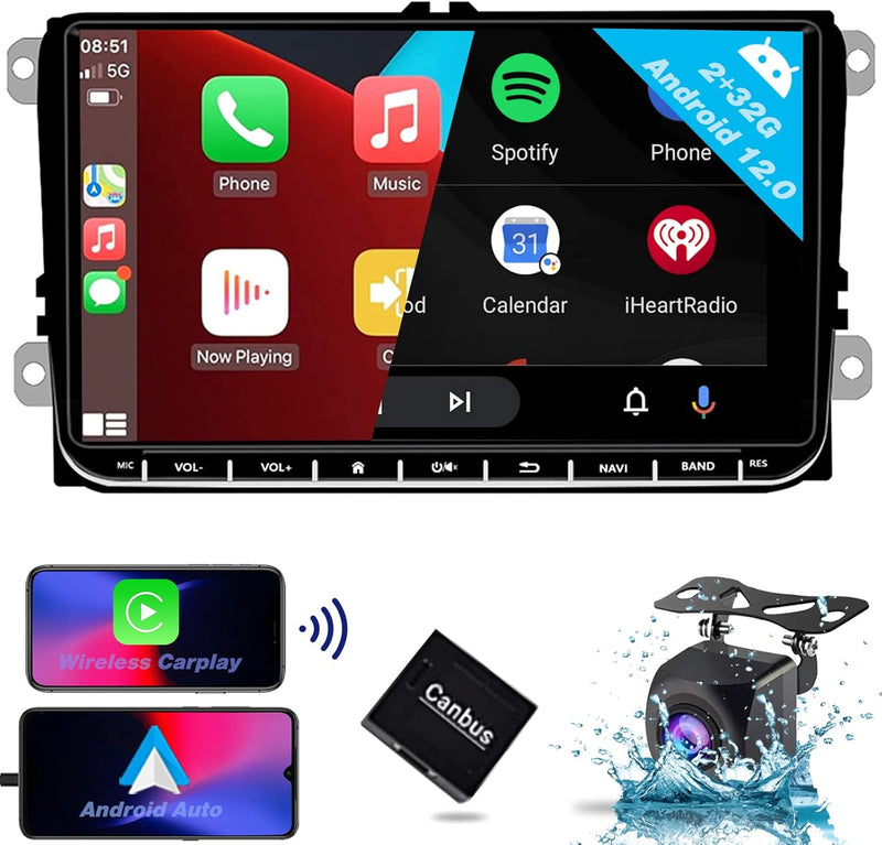 SEMAITU Android CarPlay Autoradio für VW Golf 5 6 Passat Polo Skoda Tiguan Seat 9 Zoll Touchscreen A