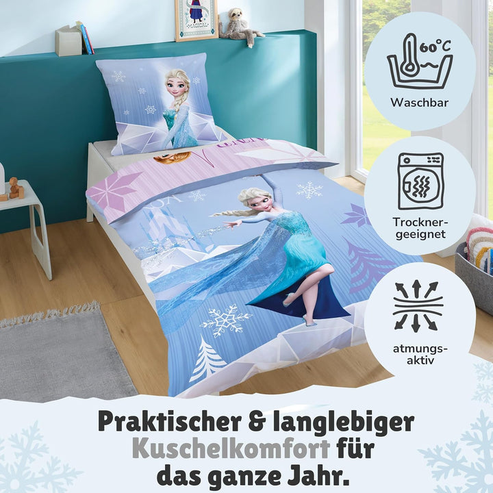 Disney Die Eiskönigin Bettwäsche Set 135x200 80x80 cm · Frozen Mädchenbettwäsche mit Anna und ELSA ·