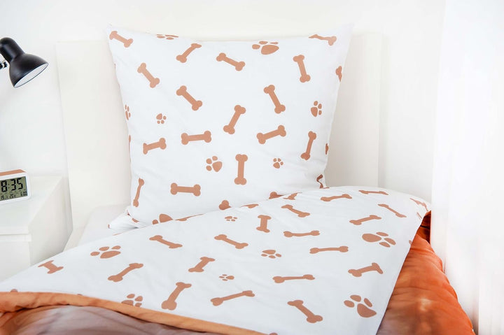 Klaus Herding GmbH Bettwäsche Set mit Hund Welpe135 x 200 cm 80 x 80 cm 100% Baumwolle