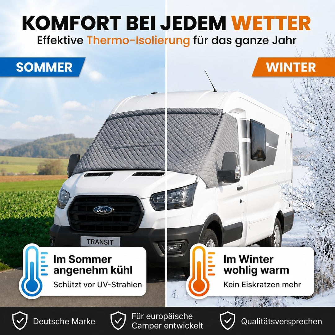 NATURIZ® Frontscheibenabdeckung Ford Transit – Premium Scheibenabdeckung - Thermomatte aussen +Sonne