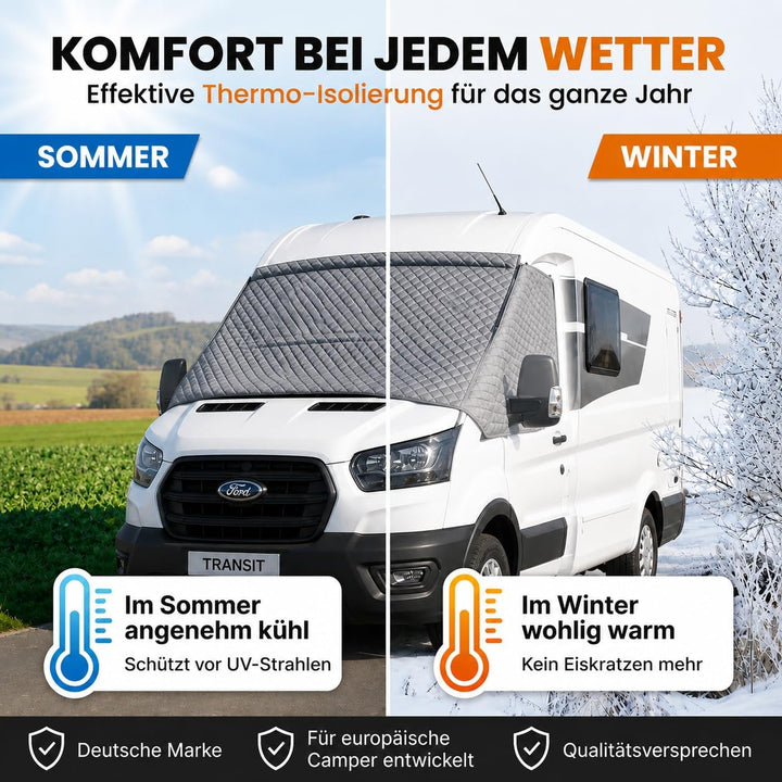 NATURIZ® Frontscheibenabdeckung Ford Transit – Premium Scheibenabdeckung - Thermomatte aussen +Sonne