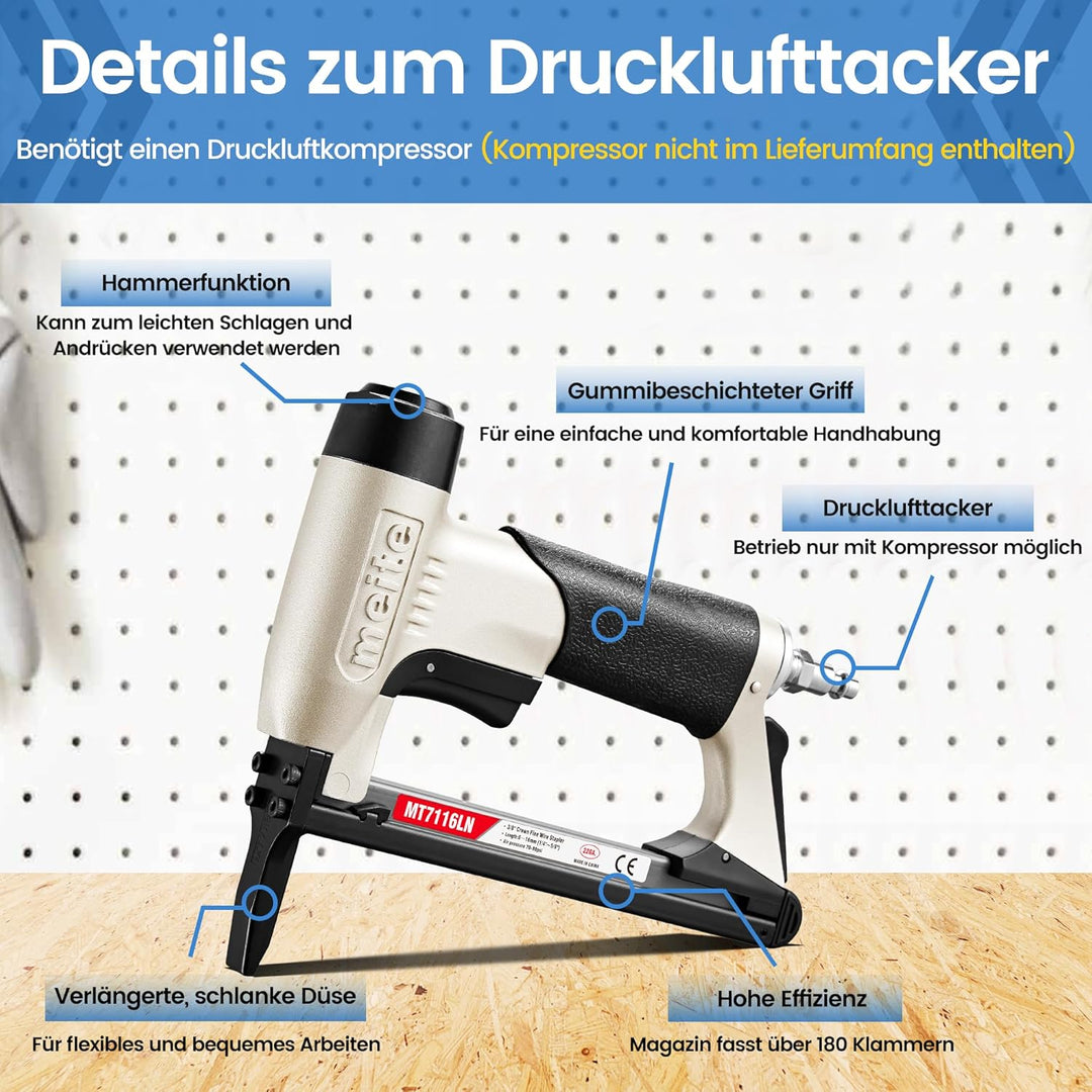 meite MT7116LN Pneumatisches Polsterheftgerät, 22 Gauge, 71 Serie, 3/8 Zoll Krone, 1/4 Zoll bis 5/8