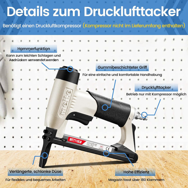 meite MT7116LN Pneumatisches Polsterheftgerät, 22 Gauge, 71 Serie, 3/8 Zoll Krone, 1/4 Zoll bis 5/8