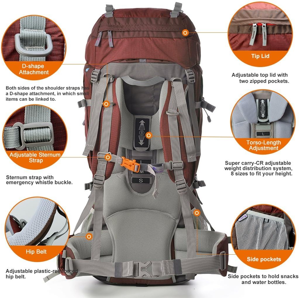 MOUNTAINTOP Trekkingrucksack 80L Wanderrucksack Herren Damen Reiserucksack Grosser Rucksack mit Rege