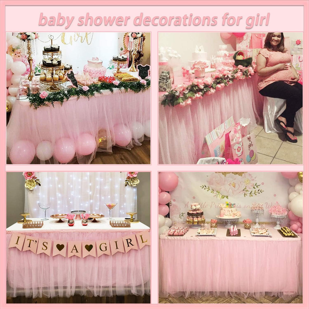 Suppromo 1,8 m rosa Tüll-Tischrock Babyparty-Tischdecke für rechteckige Tische oder runde Tische ros