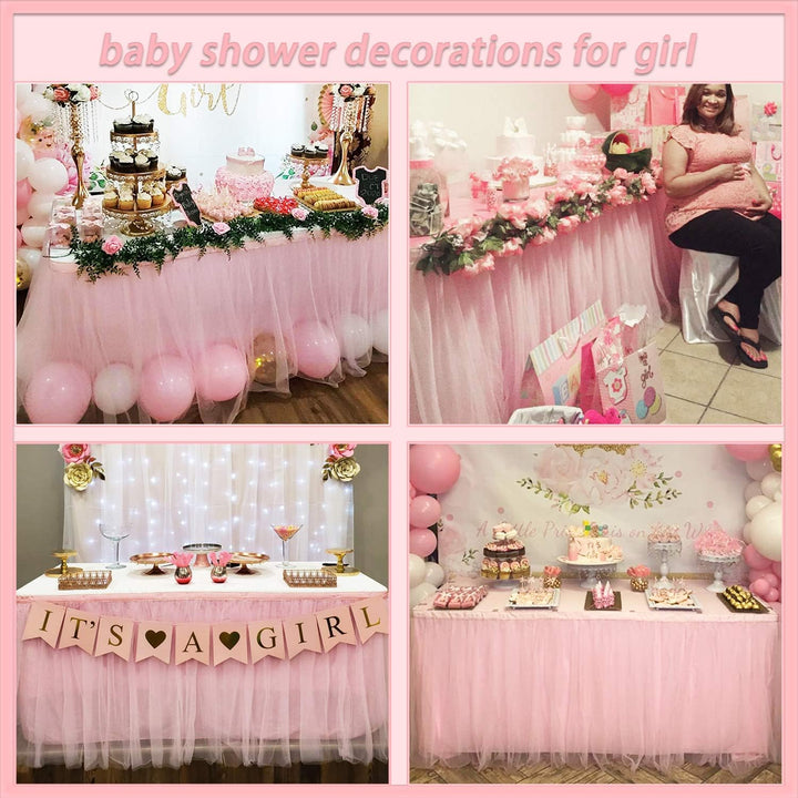 Suppromo 1,8 m rosa Tüll-Tischrock Babyparty-Tischdecke für rechteckige Tische oder runde Tische ros