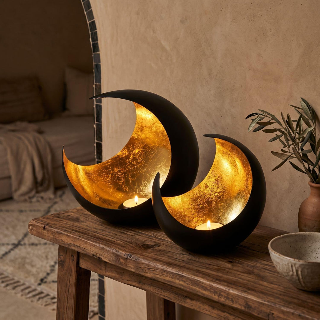 2er Set Orientalisches Teelichthalter Moon modern aus Metall 20 cm