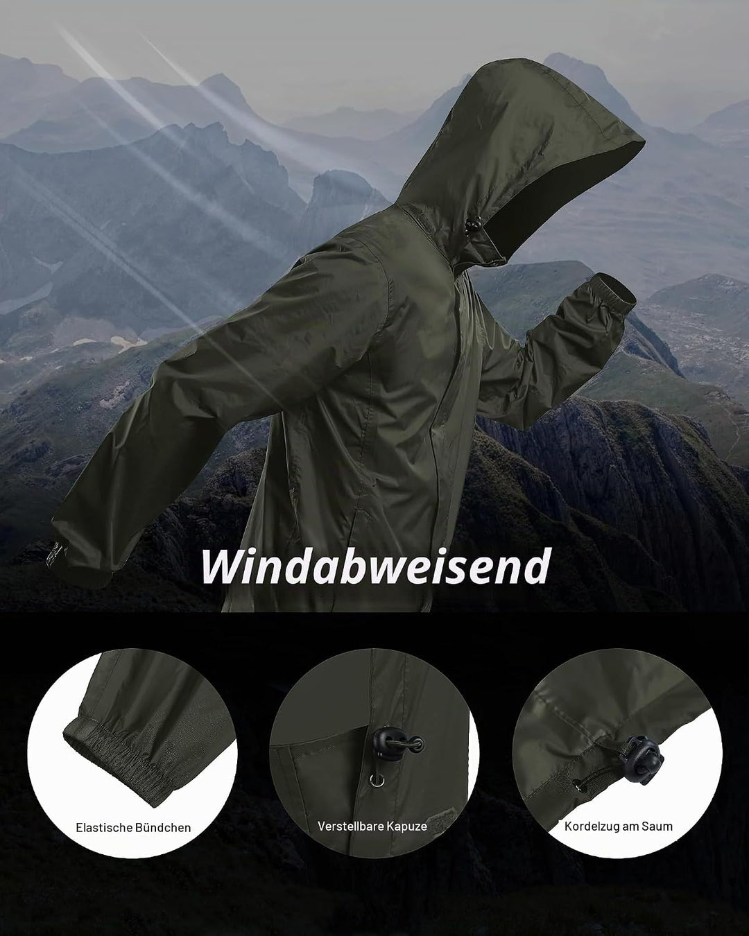 Outdoor Ventures Regenjacke Herren Wasserdicht Ultraleichte Dünne Faltbare Regenmantel Atmungsaktiv