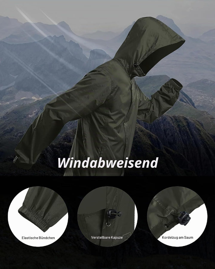 Outdoor Ventures Regenjacke Herren Wasserdicht Ultraleichte Dünne Faltbare Regenmantel Atmungsaktiv