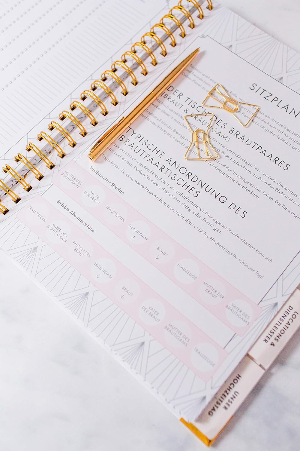 Hochzeitsplaner Deutsch Organizer Buch & Hochzeit Kalender Marmor Design Gold - German Wedding Plann