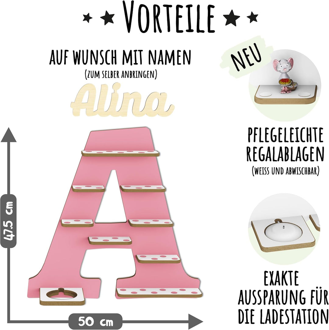 Regal Buchstabe für Toniebox, Wandregal für Tonie Figuren, personalisiert mit Name, Aufbewahrung für