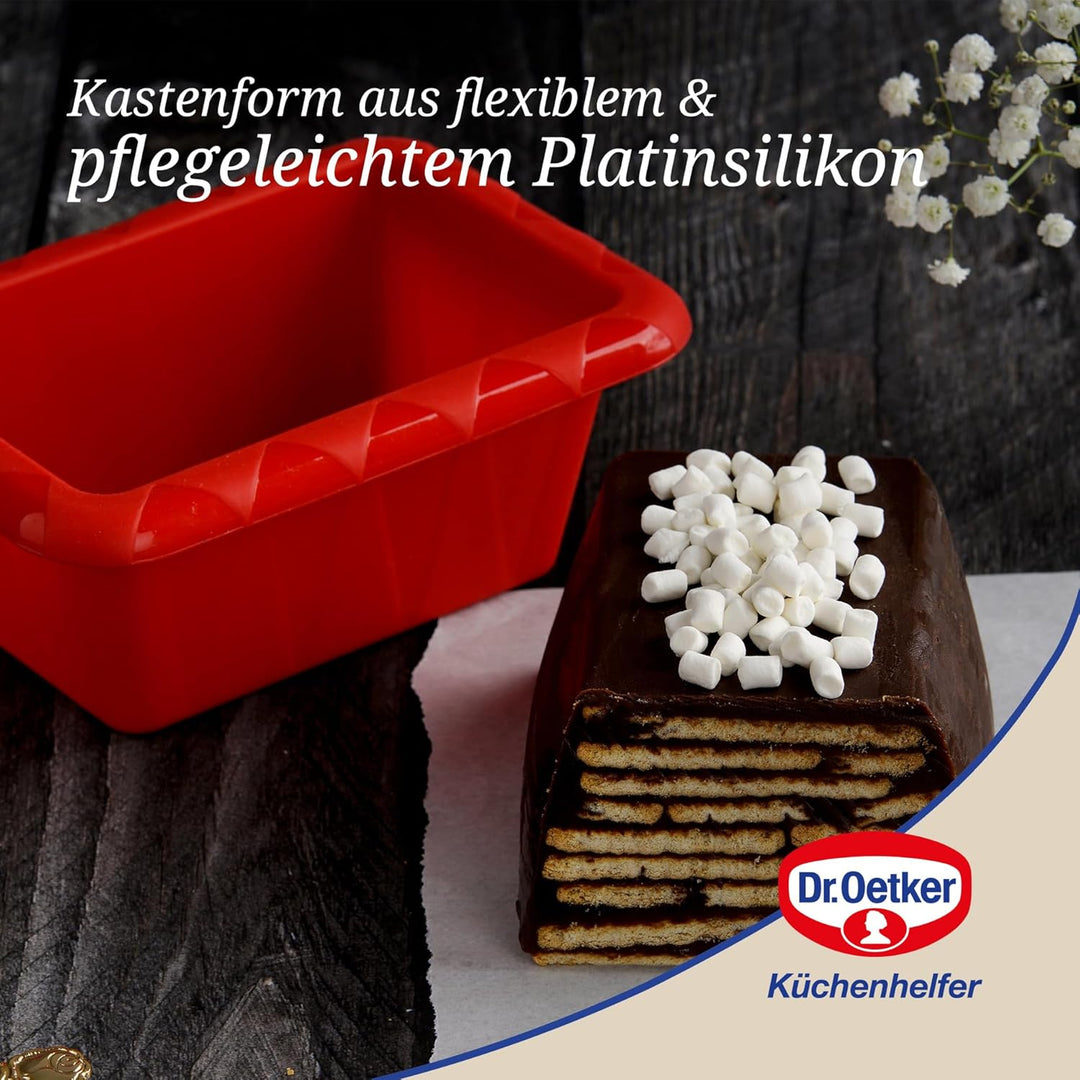 Dr. Oetker Mini-Kastenform 18 cm Flexxibel Love, Königskuchenform aus Silikon, Brotbackform für eind