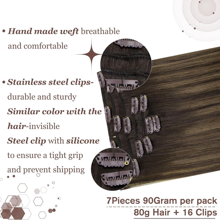 Hetto Echthaar Clip in Extensions Ombre Braun Extensions Clip in Echthaar Remy Clip in Haarverlanger