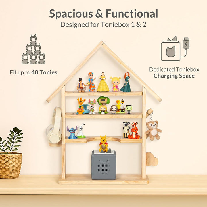 Todeco Toniebox Regal aus Holz, kompatibel mit Toniebox und Tonies, magnetisches Kinderregal für 30-