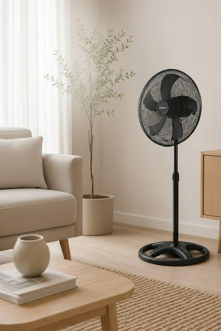 Opviq Kumtel Verstellbarer schwarzer Ventilator, 60 W, 50 x 50 x 132 cm | 3 Geschwindigkeitsstufen,