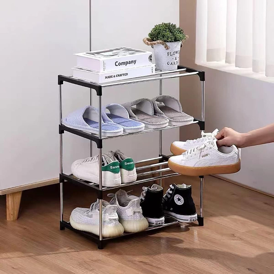 Kleines Schuhregal, stapelbares Schuhregal, 4 Ebenen, Fussraumaufbewahrung, leichtes Schuhregale, Au