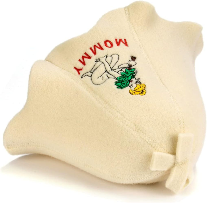 Natural Textile Saunahut 'Sauna Mommy' White - 100% organische Wollfilzmützen - Schützen Sie Ihren K
