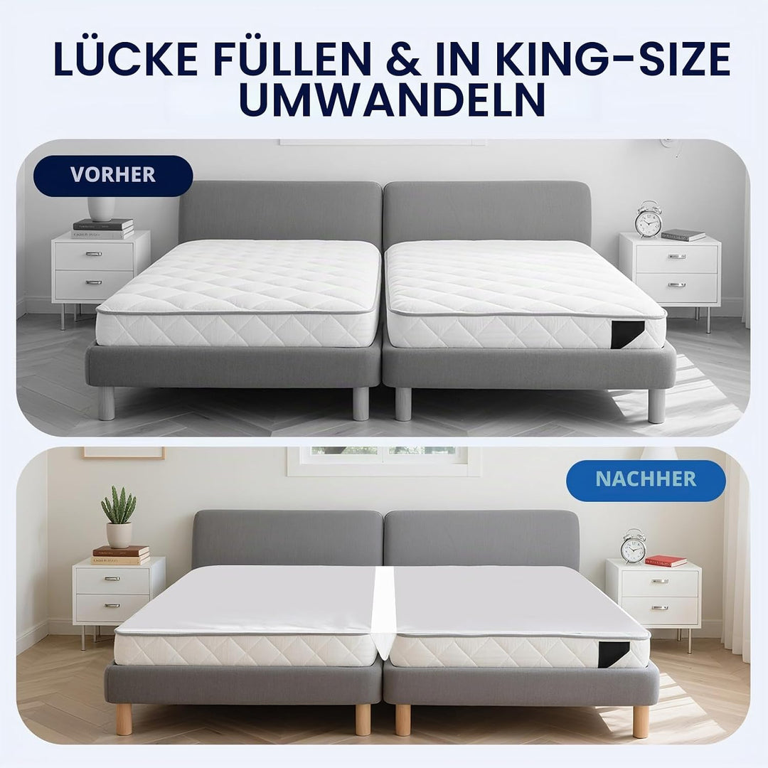 Liebesbrücke für Matratzen 180x200, Matratzenkeil Lückenfüller Bett mit Matratzenschoner Spanngurt,