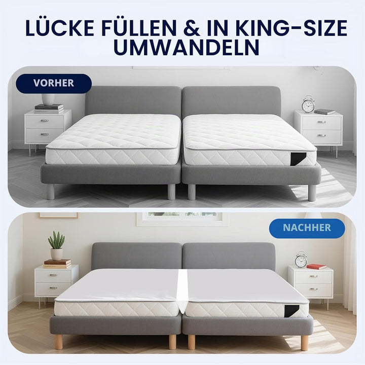 Liebesbrücke für Matratzen 180x200, Matratzenkeil Lückenfüller Bett mit Matratzenschoner Spanngurt,