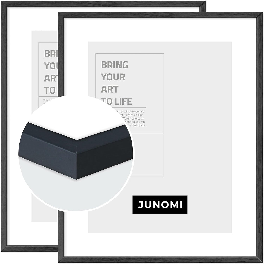 JUNOMI® 2 x Bilderrahmen 40 x 50 cm Holz | Farbe Schwarz | Bilderrahmen Schwarz mit bruchsicherem Ac