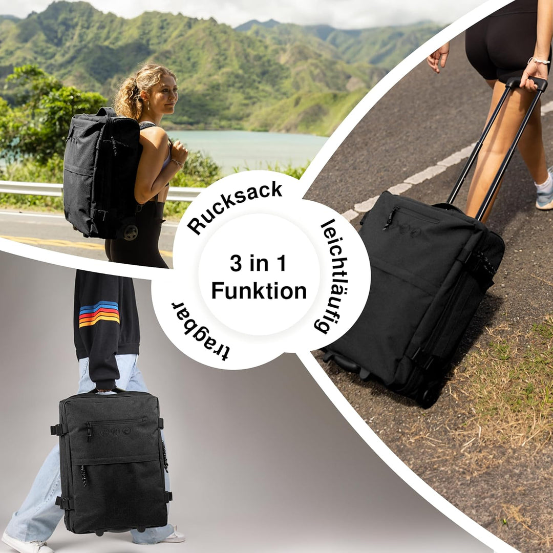 SONS OF ALOHA Backpacker Rucksack mit Rollen 3 in 1 - Handgepäck Koffer Kane Hybrid Backpack-Boardge