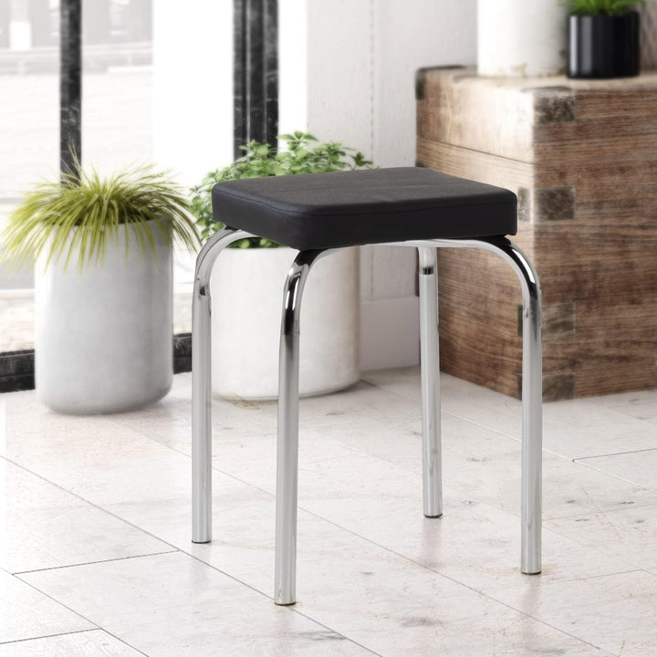 Sitzhocker Metallhocker Stapelhocker | Schwarz | Metall | Kunstleder