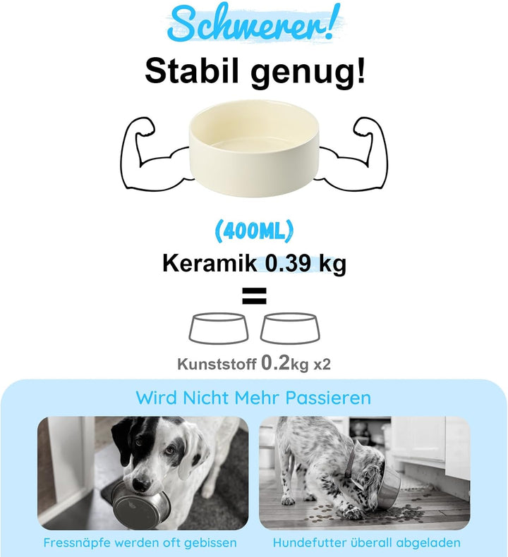 SPUNKYJUNKY Hundenapf Keramik Erhöhter Futternapf Set mit Bambus Ständer für Katzen und Hunde (400ml