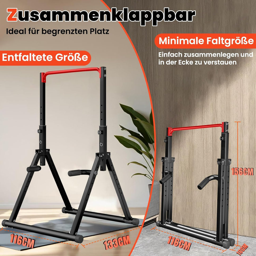 DOBESTS Faltbar Power Tower Dip Station Klimmzugstange Freistehend Höhenverstellbar Multifunktional