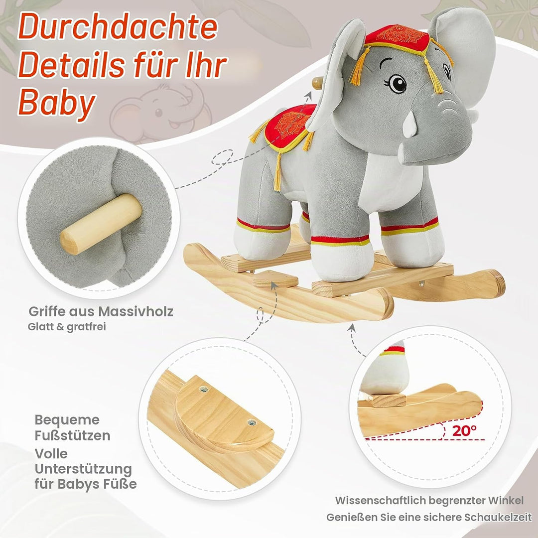 FUNLIO Thailändischer Elefant Schaukelpferd für Kleinkinder 1-3 Jahre, Niedliches Graues Elefant-Sch