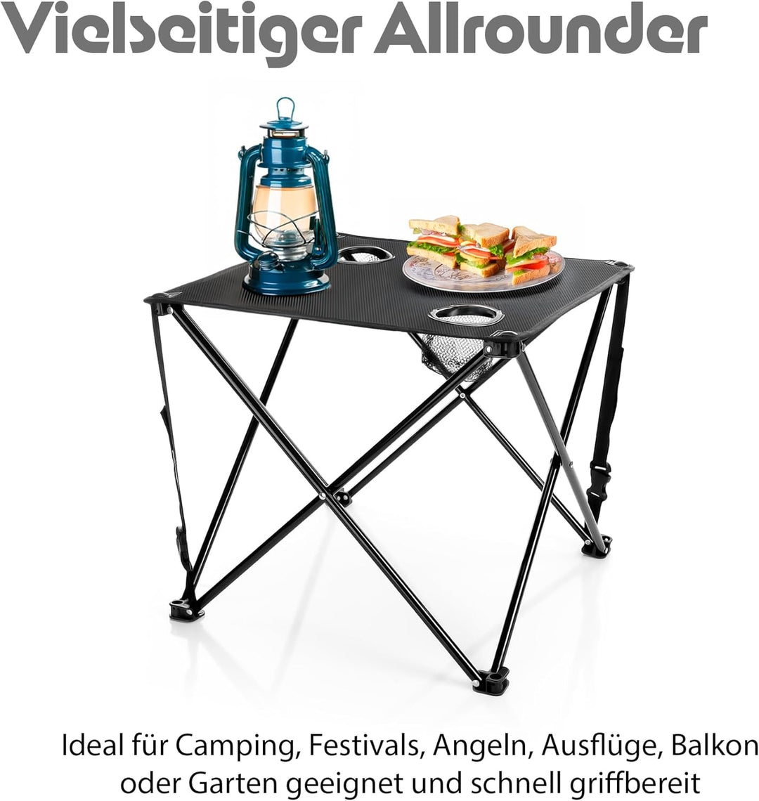 BigDean Campingtisch faltbar mit 2 Getränkehaltern Schwarz belastbar bis 30 kg – tragbarer & ultrale
