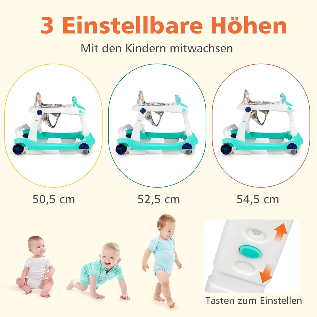 DREAMADE 2 in 1 Lauflernhilfe mit Musik & Licht, Baby Walker Höhenverstellbar & Klappbar, Gehfrei La