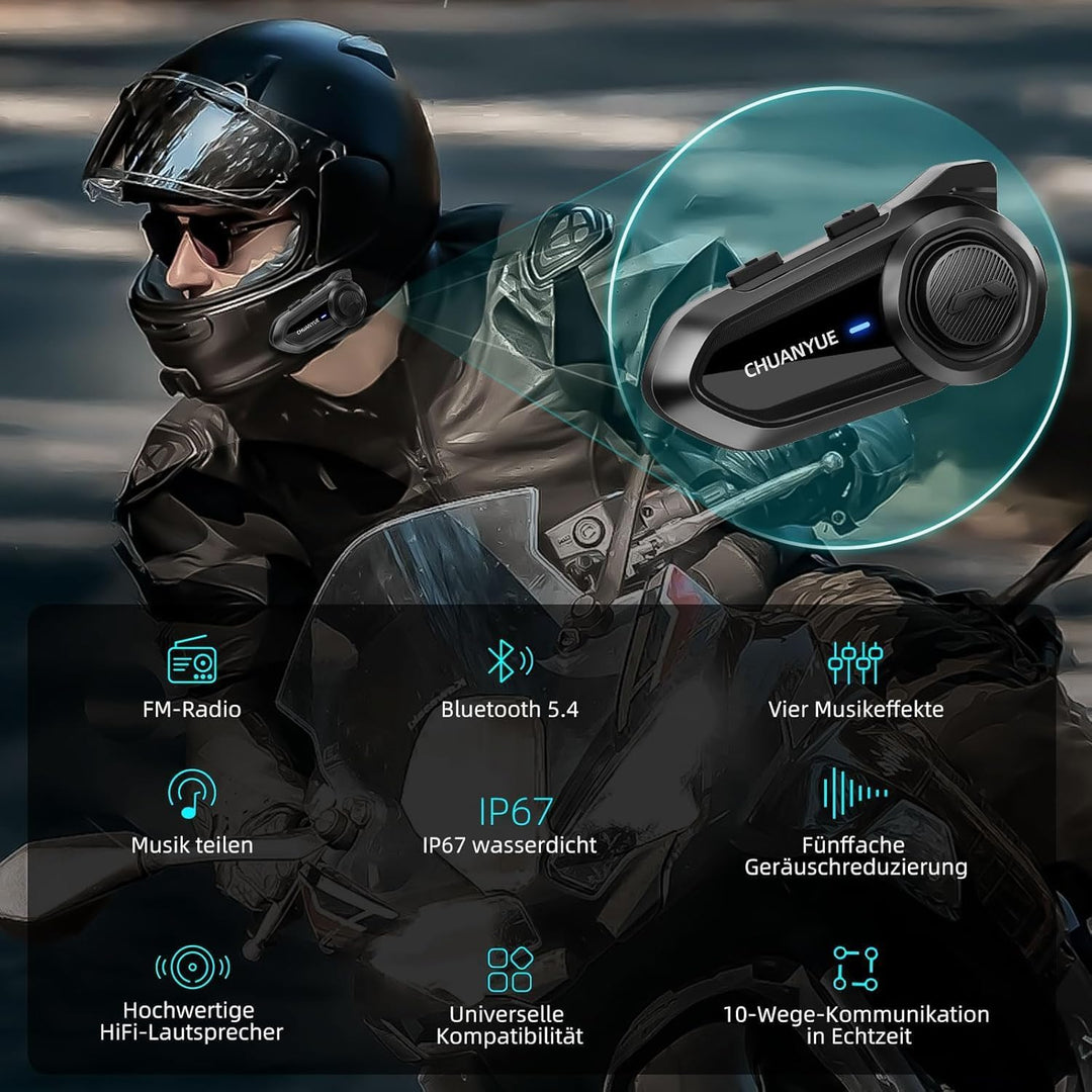 R18 Motorrad Headset with Intercom ，für 10 Personen und 2000 m Reichweite Kommunikationssystemmit, H