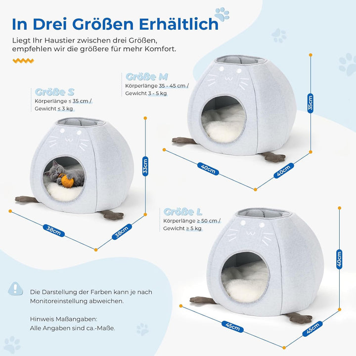 Katzenbett, Faltbare grosse Katzen Katzenhöhle, 45x45x40cm (TxBxH) Katzenhaus Indoor mit abnehmbarem