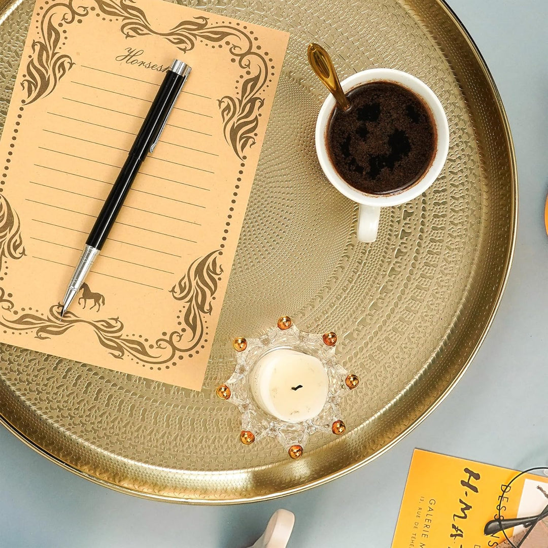 JAZUIHA Deko Tablett Rund 2er Set, Dekoschale Gold aus Metall, Dekorative Tablett Ø 34 cm, Goldener