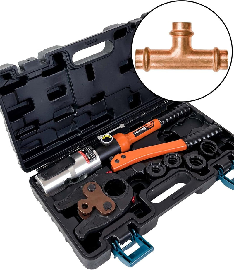 AMZCNC Profi Presszange (hydraulisch) Presswerkzeug V-Kontur 12-15-18-22-28 Set Presswerkzeug HPZ mi