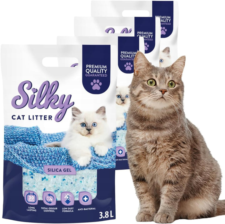 Silky Silikat Katzenstreu, Staubfrei Unparfümiert Kristall Silikatstreu, Geruchsneutral, Hohe Saugkr