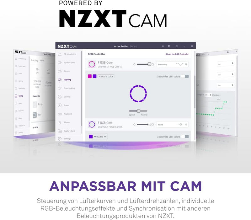 NZXT F140 RGB Core Doppelpackung – 2 × 140 mm nabenmontierte RGB-Lüfter mit RGB-Steuerung – 8 einzel