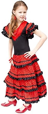 La Senorita Spanische Flamenco Kleid/Kostüm - für Frauen/Damen - Schwarz/Rot - Grösse 38-40 - Länge