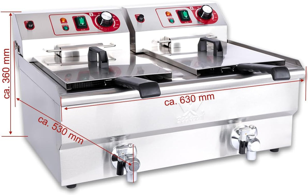 Beeketal 'BWF-132P' Profi Gastronomie Doppel Kaltzonen Fritteuse (2 x 13 Liter Volumen für max. 2 x