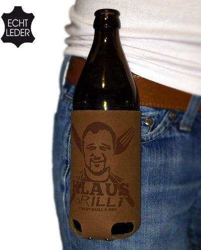 Bierholster Klaus grillt 0,5l – Das Original aus echtem Leder