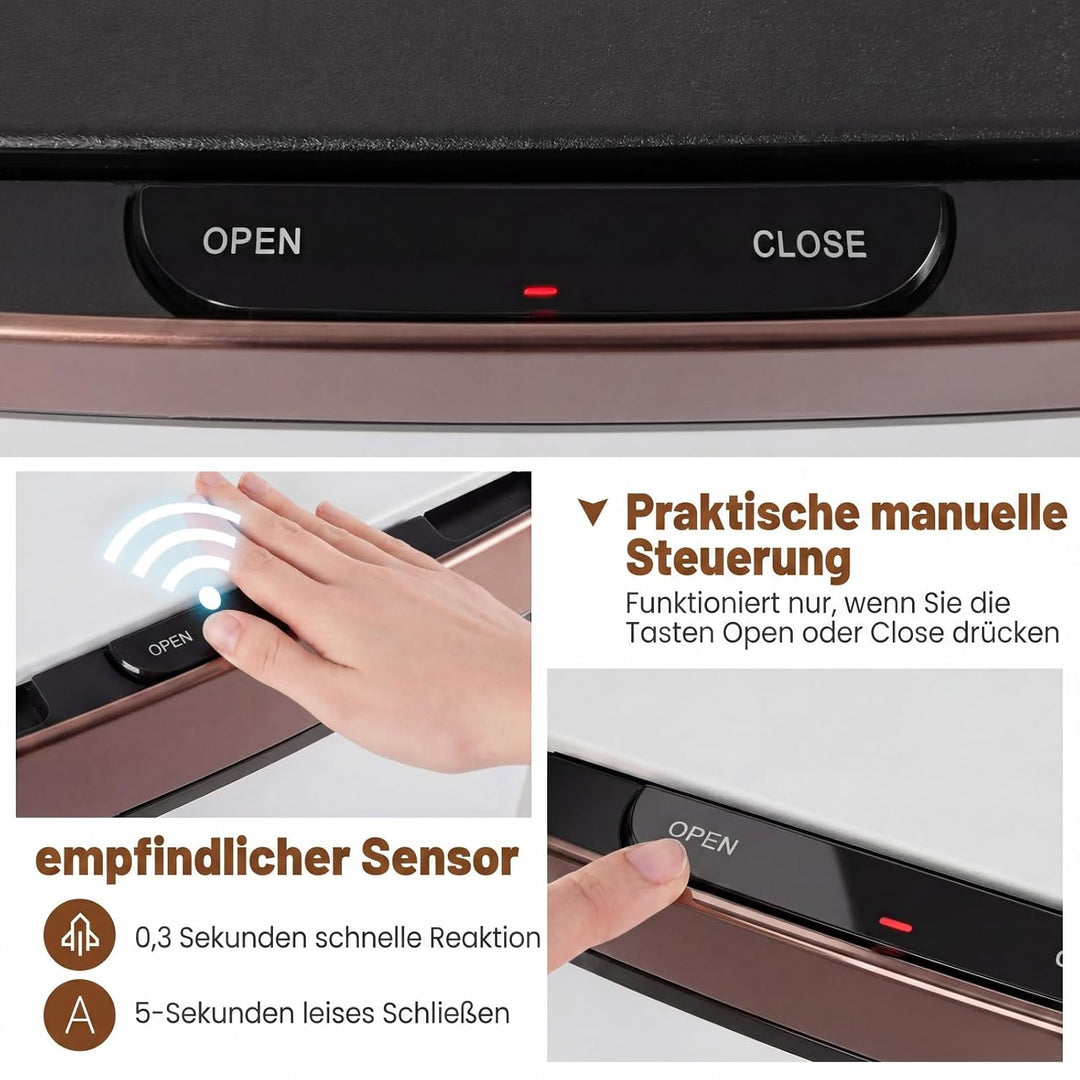 COSTWAY 72L Mülleimer 4 Fächer, elektrischer Abfalleimer mit Sensor, Mülltrennsystem 2 x 11L + 3,5L
