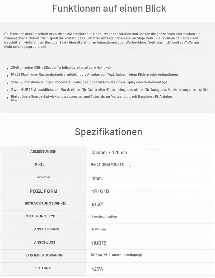 Waveshare RGB Full-Color LED Matrix Panel 4mm Pitch 64×32 Pixels 2048 Individual RGB LEDs Adjustable