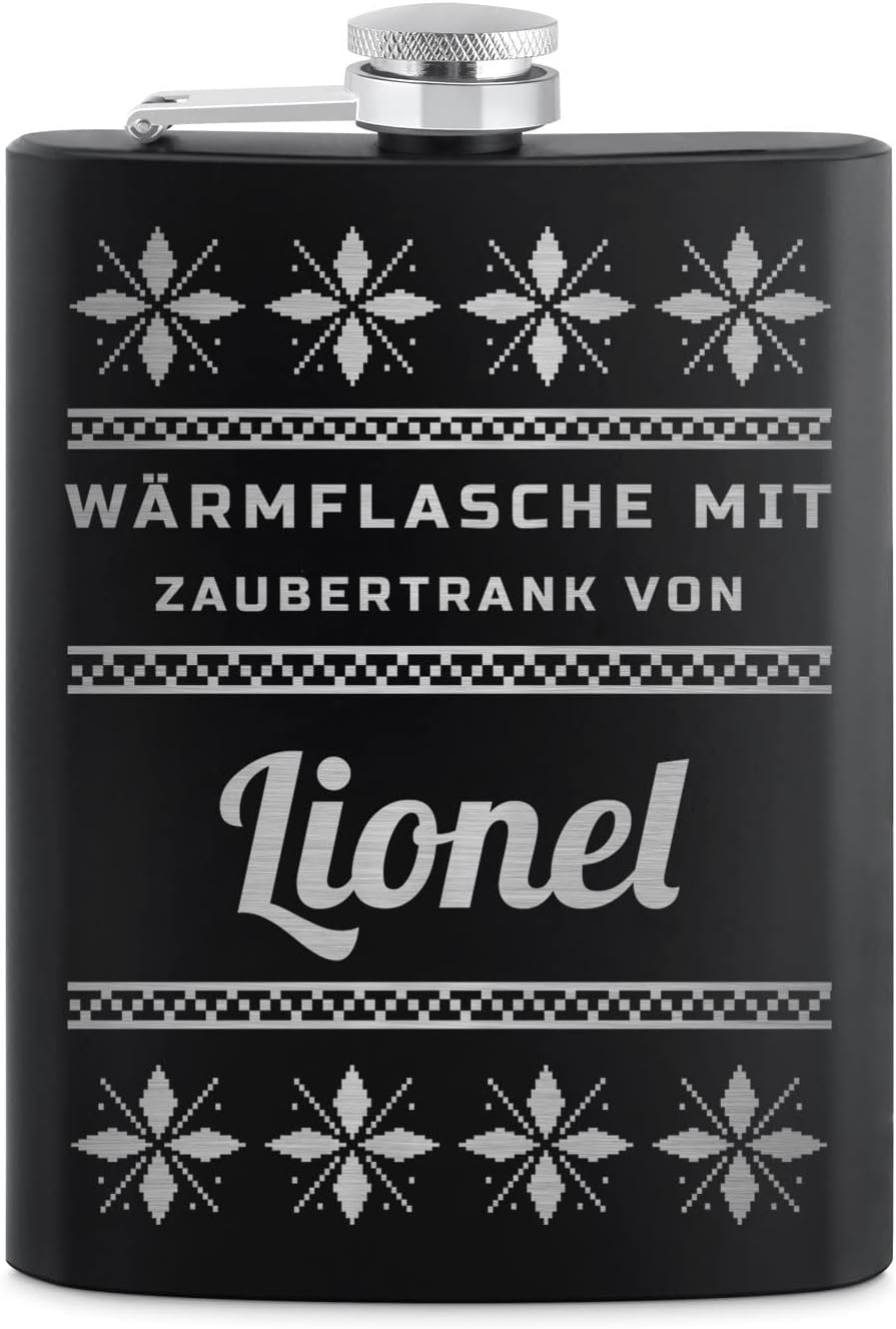 Maverton Flachmann Set 200 ml mit Gravur - Taschenflasche + 4 Schnapsgläsern 20 ml mit Trichter - Br