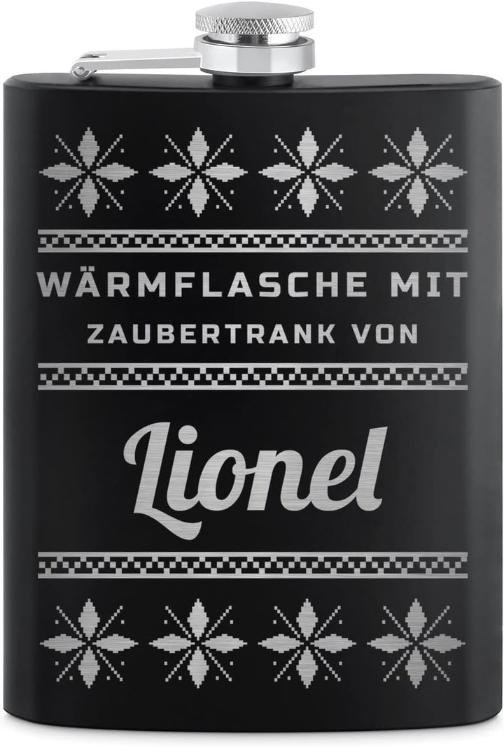Maverton Flachmann Set 200 ml mit Gravur - Taschenflasche + 4 Schnapsgläsern 20 ml mit Trichter - Br