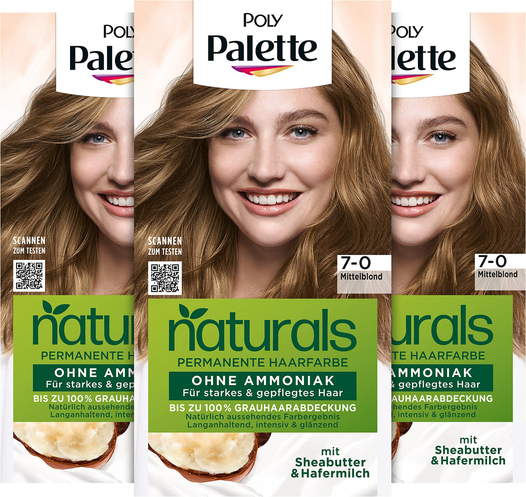 Palette Naturals Permanente Haarfarbe 7–0 Mittelblond (3 x 115 ml), pflegende Haarfarbe ohne Ammonia