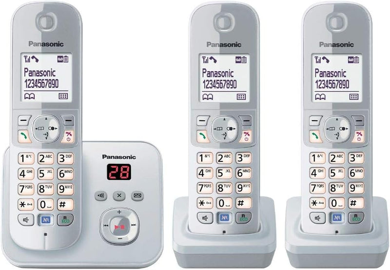 PanasonicKX-TG6823GS DECT Schnurlostelefon mit Anrufbeantworter (3 Mobilteile, strahlungsarm, Eco-Mo